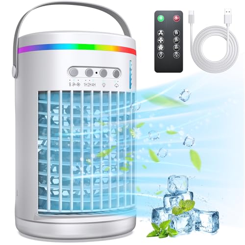 Portable Air Conditioners Fan,Vosaf 1400ml Evaporative Mini Air Conditioner with 7 Colors Light,3 Speeds Personal Air Conditioner, Portable AC Air Cooler with Humidifier for Room Bedroom Office Desk
