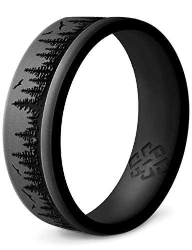 Knot Theory Forest Silicone Ring for Men and Women - Dark Silver Size 12 Silicone Wedding Band for Sports Activities, Breathable Comfort Fit 6mm Bandwidth