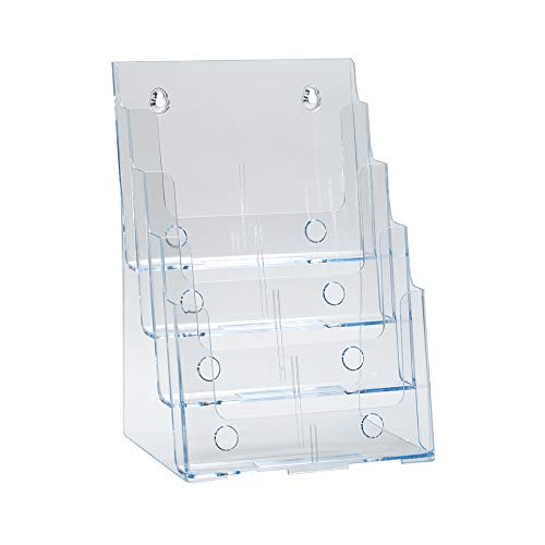 Azar Displays 252376 Four Tier, Four Pocket Letter Brochure File Holder for Flyer, Office Supplies, Paper Document or Magazines, Clear Organizer for Wall and Counter Desktop Stand, 8.5' x 11'