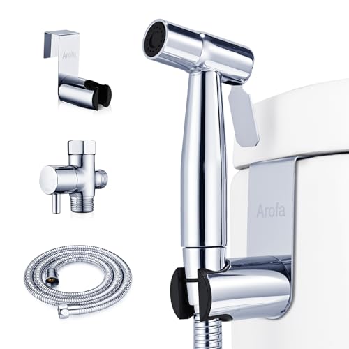 Arofa Chrome Handheld Bidet Sprayer for Toilet - Stainless Steel Cloth Diaper Jet Spray, Adjustable Water Pressure Control with Bidet Spray Hoses, Bidet Toilet Sprayer for Baby/Feminine Wash