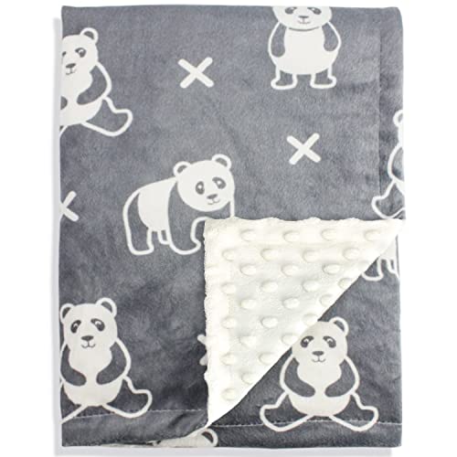BORITAR Baby Receiving Blanket Super Soft Minky with Double Layer Dotted Backing, Cute Panda Printed 30 x 40 Inch