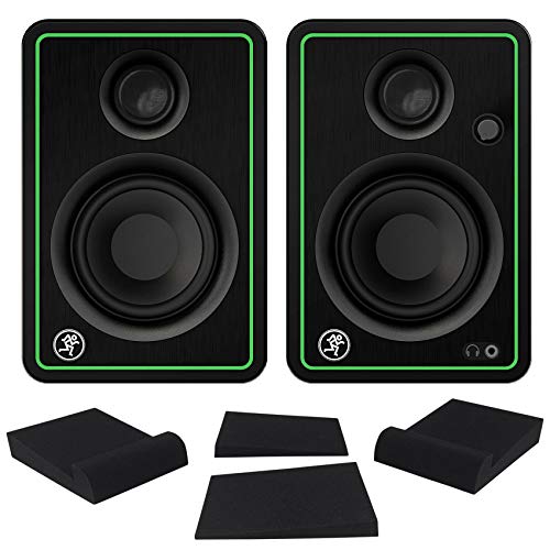 Mackie 2 CR3-XBT 3' 50w Bluetooth Reference Multimedia Studio Monitors Speakers Bundle with Pair Rockville RRS190S Foam Studio Monitor Isolation Pads 7.5' x 9.5'/3 Angles