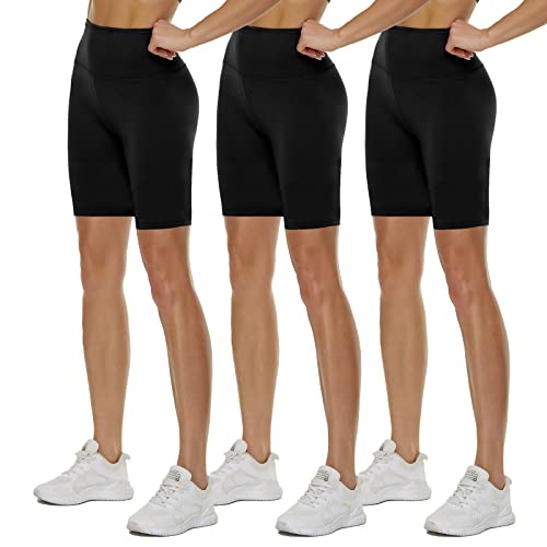 3 Pack High Waisted Biker Shorts for Women – 5'/8' Black Workout Yoga Athletic Novelty Shorts for Gym Running