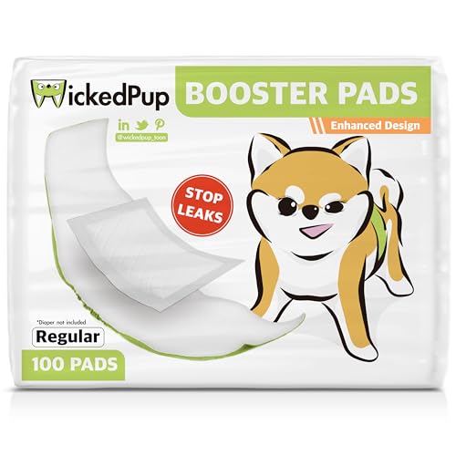 WICKEDPUP Dog Diaper Liners Booster Pads for Male and Female Dogs, 100ct | Disposable Diaper Inserts fit Most Reusable Pet Belly Bands, Wraps, and Washable Period Panties