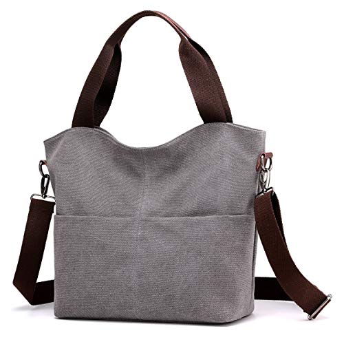 DOURR Hobo Handbags, Canvas Crossbody Bags for women Fashion Crossover Purse Cotton Shoulder Bag (Gray-01)