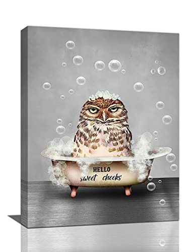 Funny Owl Bathroom Wall Art Farmhouse Animal Owl In Bathtub Pictures Wall Decor Bubble Bath Bathroom Pictures For Wall Canvas Prints Painting Artwork Home Decorations For Bathroom Framed 12'x16'