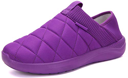 KUBUA Slippers for Men and Womens Indoor House Shoes Plush Slip on Outdoor Garden Loafers Purple 10 Women / 8 Men