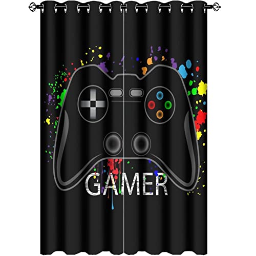 fucyBu Boys Gamepad Curtains,3D Print Paint Design Gamepad Video Games Gamepad Ultra Soft Premier Blackout Curtains,Thermal Insulated Bedroom Noise Reducing Patio Door Grommet Top,42x63in 2 Panels