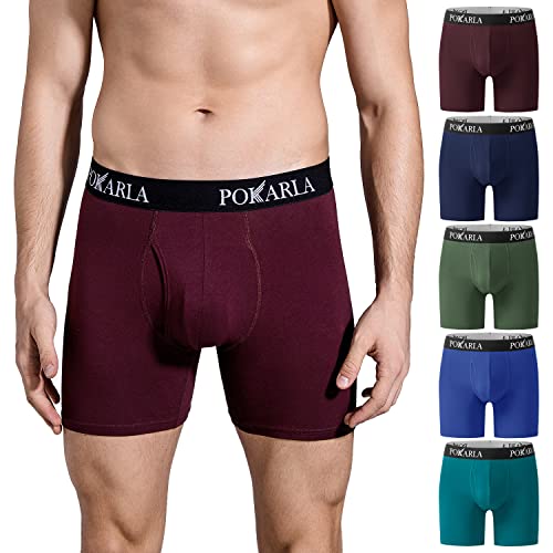 POKARLA Mens Stretch Boxer Briefs Soft Cotton Open Fly Underwear Tagless Underpants Pack of 5 3X-Large