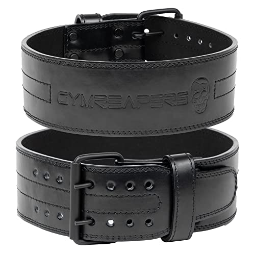 Gymreapers Weightlifting Belt 6MM Genuine Leather - Double Prong Power Belt Heavy Duty 4-Inch Wide - Strong, Stabilizing Back Support for Deadlifts, Squats Powerlifting (Black, X-Large)