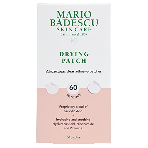 Mario Badescu Drying Patch Blemish Covering, Invisible Spot Treatment, Absorbing All Day Polymer Adhesion with Vitamin C, Vegan & Cruelty Free, Strong Hold (60 Patches, 12mm), Clear