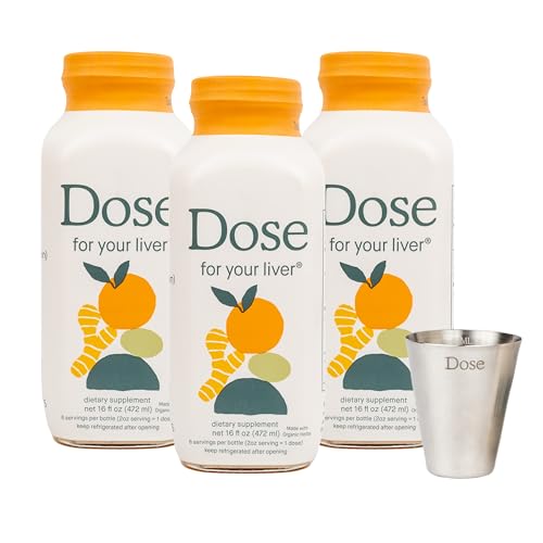 DOSE Liver Support Supplement Shot | Cleanses, Promotes and Ensures Optimal Liver Function | Non GMO, Vegan, Gluten Free, Kosher Pareve, Zero Sugar & Zero Calorie| 16 Ounce Bottle – 3 Pack