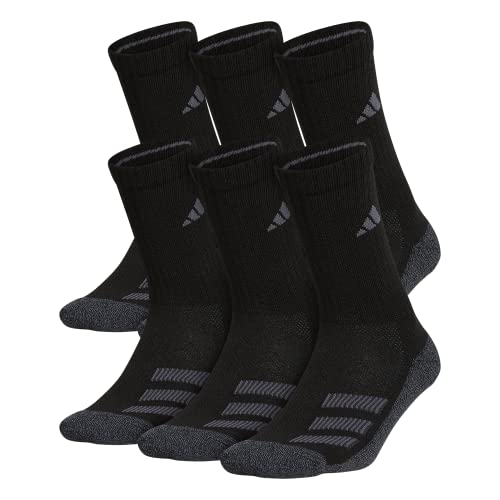 adidas Kids-Boy's/Girl's Cushioned Angle Stripe Crew Socks (6-Pair), Black/Onix Grey/Night Grey, Large