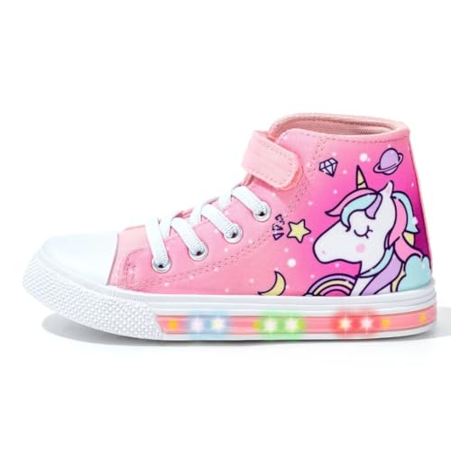 EUXTERPA Kids Toddler Sneakers Light Up Flashing Shoes Girls Easy Fasten High Top Lightweight Canvas Sneaker Unicorn Size 12