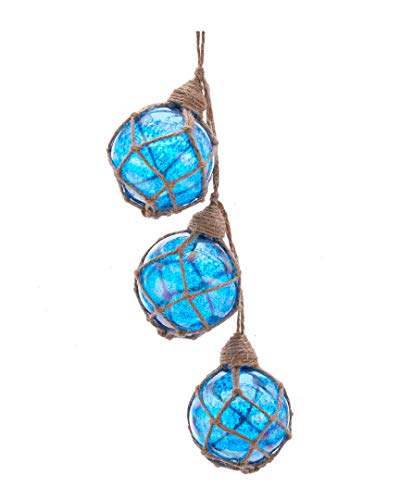 Kurt S. Adler Beach Nautical Themed Glass Ornaments (Glass and Twine Blue Buoy Float Christmas Tree Ornament D3638)