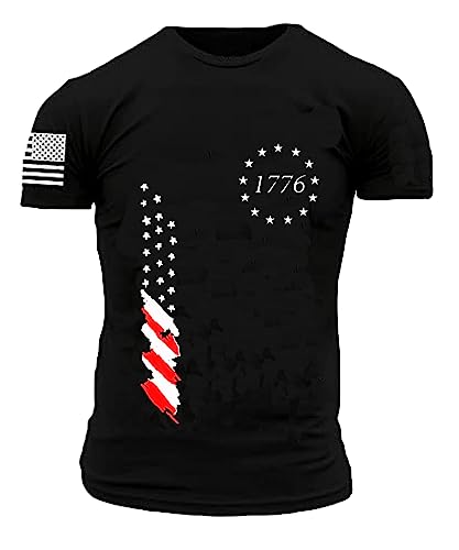 KUFORES Black 1776 T Shirts for Men Short Sleeve American Flag Patriot Graphic Shirt Fashion Casual Summer Tees July 4th Falg Day Patriotic Wear Tops Cloth Apparel 2XL