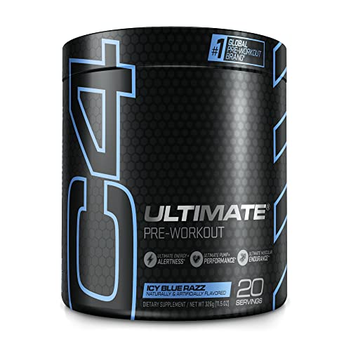 Cellucor C4 Ultimate Pre Workout Powder ICY Blue Razz - Sugar Free Preworkout Energy Supplement for Men & Women - 300mg Caffeine + 3.2g Beta Alanine + 2 Patented Creatines - 20 Servings