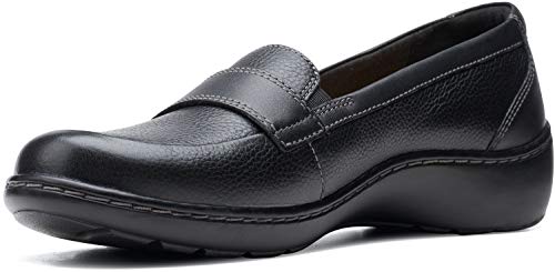 Clarks Women's Cora Daisy Loafer, Black Tumbled Leather, 9