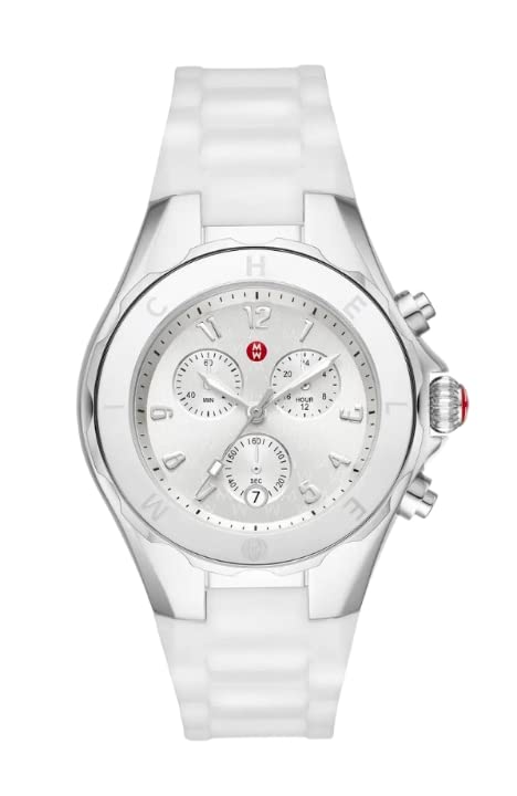 MICHELE MWW12F000090 Silver Dial White Silicone Strap Women's Tahitan 40mm Watch