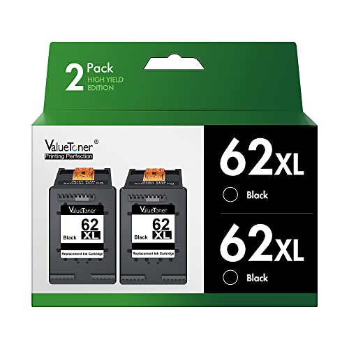 Valuetoner Remanufactured 62XL Black Ink Cartridge Combo Pack Replacement for HP 62XL 62 XL High Yield for Envy 5540 5640 5660 7644 7645 OfficeJet 5740 8040 OfficeJet 250 200 Series Printer (2 Black)
