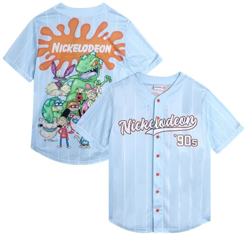 Nickelodeon Men's Spongebob Squarepants, Rugrats Baseball Jersey - Fashion Vintage Shirt - Jersey Top Men and Women (S-4XL), Size Medium, Rugrats Light Blue