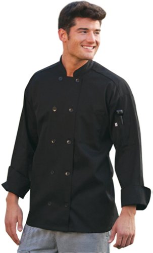 Uncommon Threads Unisex Classic Knot Button Chef Coat, Black, X-Large