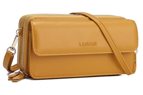 Lanyani Women Crossbody Wallet RFID Blocking Cell Phone wristlet Purse with shoulder strap small girls crossbody bag (Mustard Yellow)