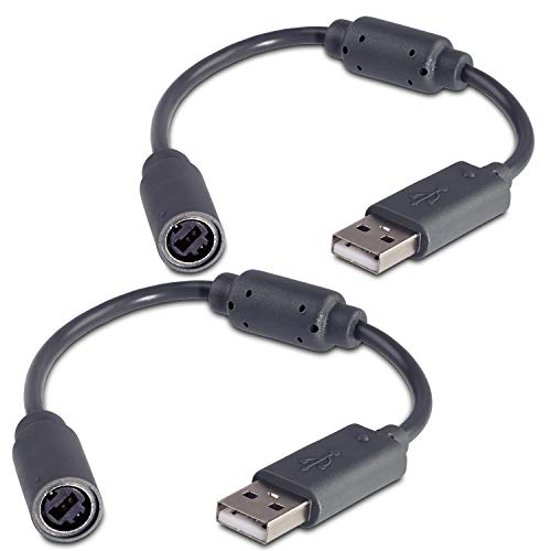 Fosmon 2X Replacement Dongle USB Breakaway Cables for Xbox 360 Wired Controllers - Dark Gray (2 Pack)
