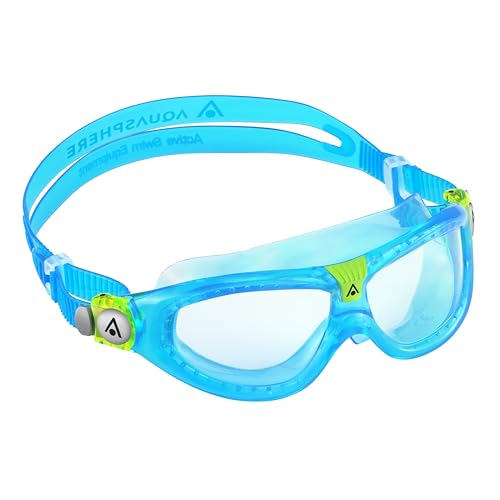 Aqua Sphere Seal Kid 2 Swim Mask with Clear Lens (Aqua/Lime). UV Protection Anti-Fog Swim Goggles for Kids
