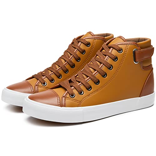 yageyan Men White high top Sneakers for Casual Black pu Leather Fashion Shoes for Men(brown09.5)