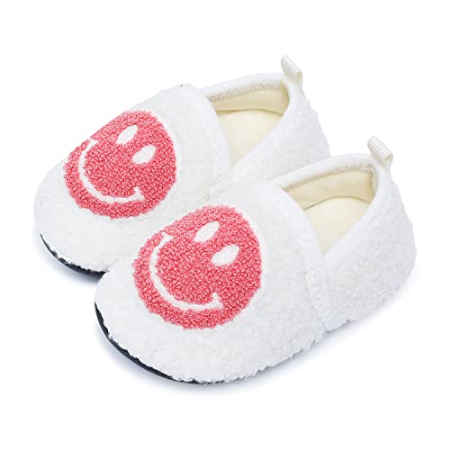 UCUHNB Kids Slippers Toddler Smile Face House Slippers Indoor Home Non-Slip Rubber Sole Shoes Warm Cozy Socks Pink 5.5-6Toddler