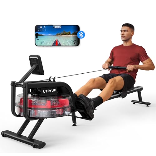 UTRYUP Water Rowing Machines for Home, Water Rower Machine with Bluetooth, App Supported, 15L Large Capacity and 12 Blades Enhance Resistance, Easy Assembly Equipped with Electric Water Pump
