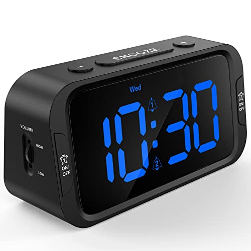 Odokee Digital Dual Alarm Clock for Bedroom, Easy to Set, 0-100% Dimmer, USB Charger, 5 Sounds Adjustable Volume, Weekday/Weekend Mode, Snooze, 12/24Hr, Battery Backup, Compact for Bedside(Blue)