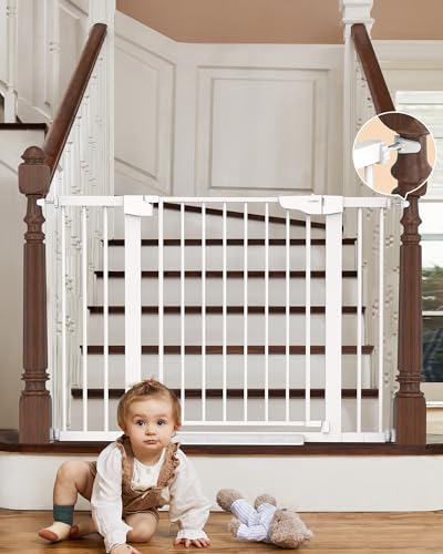 Cumbor 29.7-46' Baby Gate for Stairs, Mom's Choice Awards Winner-Auto Close Dog Gate for the House, Easy Install Pressure Mounted Pet Gates for Doorways, Easy Walk Thru Wide Safety Gate for Dog, White
