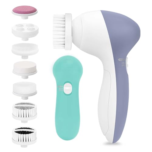 Facial Cleansing Brush Face Scrubber: CLSEVXY Electric Face Spin Cleanser Brushes with 7 Brush Heads for Deep Cleansing, Gentle Exfoliating, Removing Blackhead, Massaging(Aqua Blue)