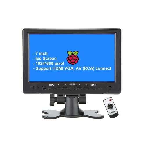 LONCEVON 7 inch Mini Small Monitor HD 1080P Small HDMI Monitor Portable VGA Monitor LCD Screen for PC/TV/DVD/Raspberry PI/Camera/Gaming; IPS 1024X600 Pixels; Build in Speakers&Earphone Jack