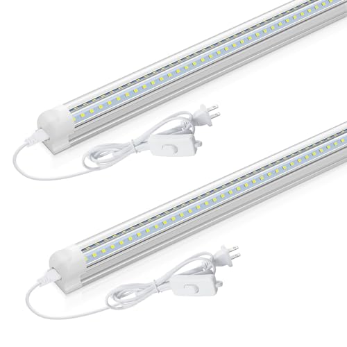 CNSUNWAY LED Shop Light 2ft, 20W 2500LM 6500K, T8 LED Tube Lights, Clear Cover, Ceiling and Utility Shop Lights, Linkable Light Fixture for Room, Garage, Workbench, Warehouse, ETL Listed (2 Pack)