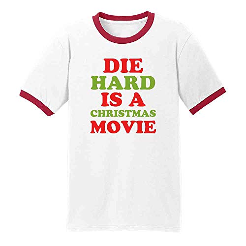 Pop Threads Die Hard is A Christmas Movie Funny Text Tee Ringer T-Shirt White/Red 3XL