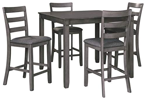 Signature Design by Ashley Bridson 5 Piece Counter Height Dining Room Set, Includes Table & 4 Bar Stools, Gray