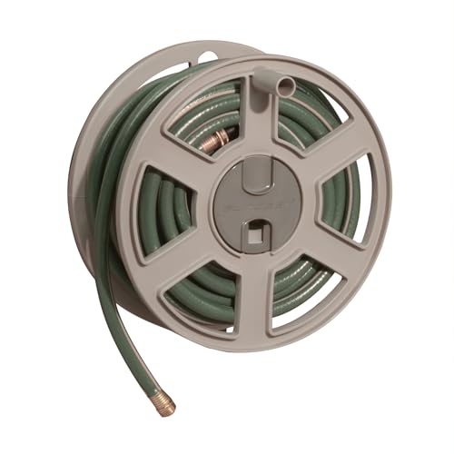 Suncast 100 Ft. Wall Mount Garden/Yard Hose Reel Side Winder- Taupe (Open Box)