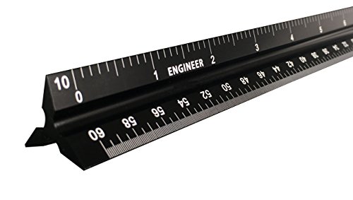 12 Inch Triangular Engineer Scale Ruler, Anodized Solid Aluminum Core with Laser Etched Scales, Imperial Scale - 1:10, 1:20, 1:30, 1:40, 1:50, 1:60, Ideal for Civil Engineering Drafting (B) (Black)