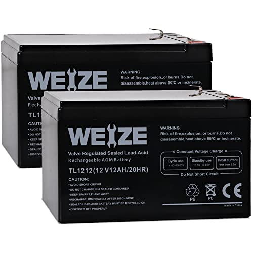 Weize 12 Volt 12 Ah Rechargeable Battery with F2 Terminals, Sealed Lead Acid (SLA) AGM Deep Cycle Battery replaces BP12-12,GP12120,GS12V12AH,6-DW-12, 2 Pack