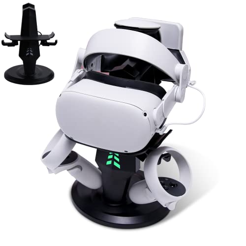 TechKen Charging Station for Quest 2, VR Headset Charging Dock for Quest 2 Accessories Stand Holder Supports Charging Headset with Type C Cable, VR Controllers Holder Stand