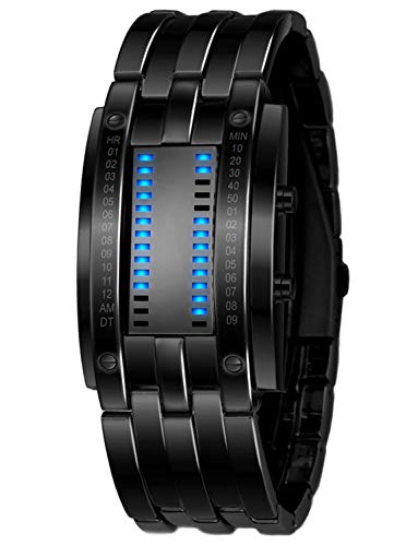 Fashion Mens Digital Watch LED Matrix Binary Watches for Men Waterproof Outdoor Casual Black Bracelet Square Watches