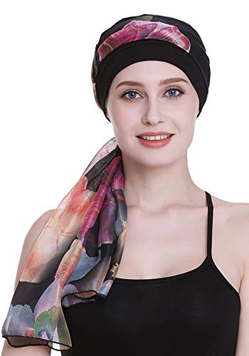 FocusCare Black Chemo Turbans For Alopecia Women Cancer Patients Headwear Medical Gifts