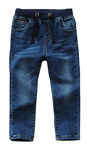 Toddler Kid Boy Elastic Mid Waist Washed Full Length Straight Pants Denim Jeans(D,3 Years)