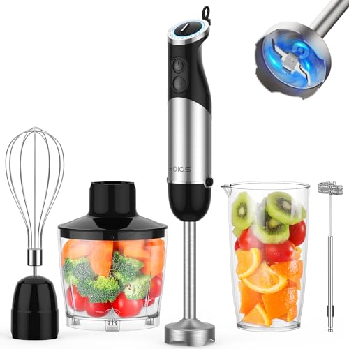 KOIOS Upgraded Immersion Blender Handheld, 1000W 12-Speed 5 in 1 Hand Mixer Stick Blender with 304 Stainless Steel Blade,Food Processor,Beaker,Egg Whisk&Milk Frother,BPA-Free,Smoothies Purée Baby Food