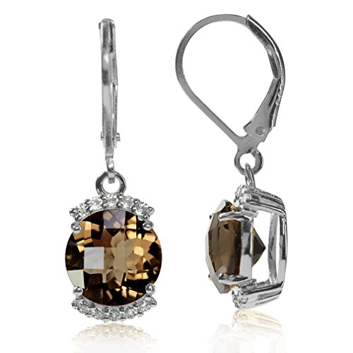 Silvershake 4.5ct. Natural Smoky Quartz and White Topaz 925 Sterling Silver Leverback Dangle Earrings