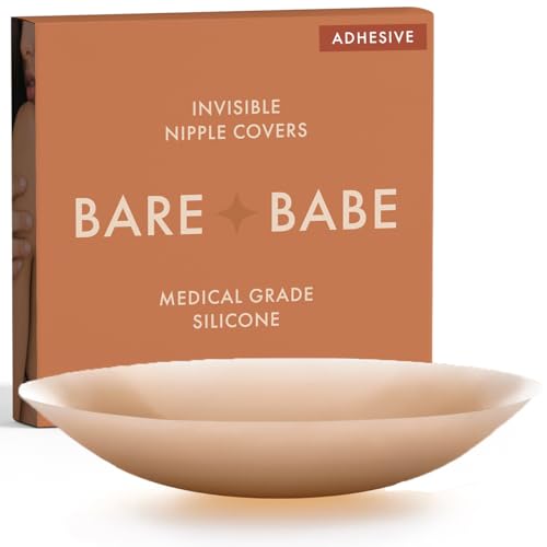 Bare Babe Reusable Silicone Nipple Covers - Waterproof, Nude, 4 Shades - Sticky Breast Stickers for Strapless Dress (Caramel)