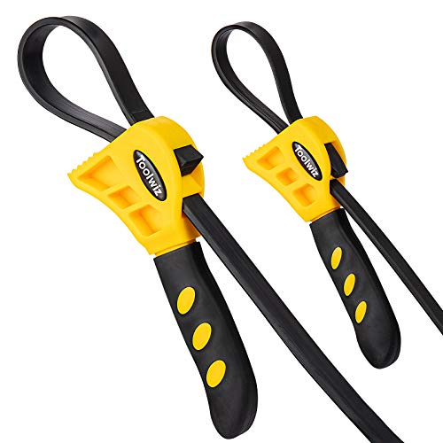 Toolwiz Strap Wrench Set, Adjustable Rubber Strap Wrench Upgrade 2pcs 24 in and 19.7 in Length Reinforced Rubber Belt, Jar Opener for Weak Hands, Pipe Wrench for Plumbers Oil Filter Wrench